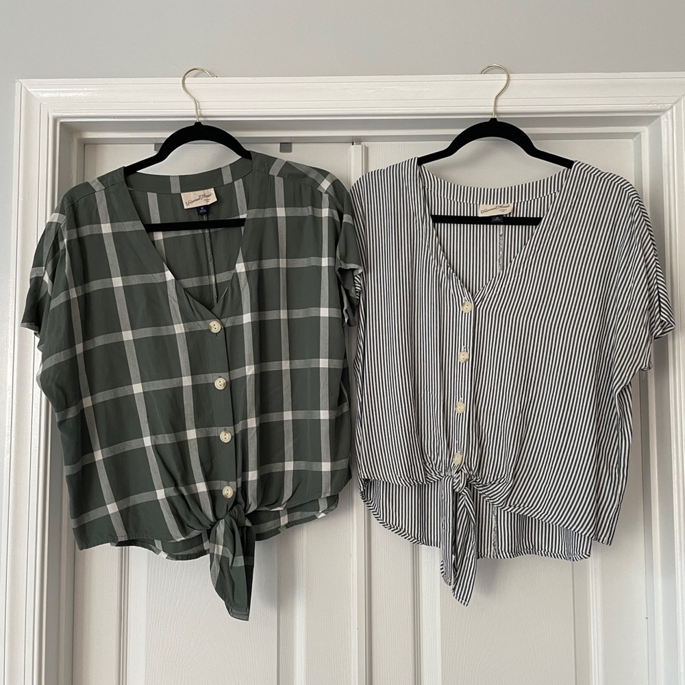 Universal Thread Green Plaid and Black Striped Blouses